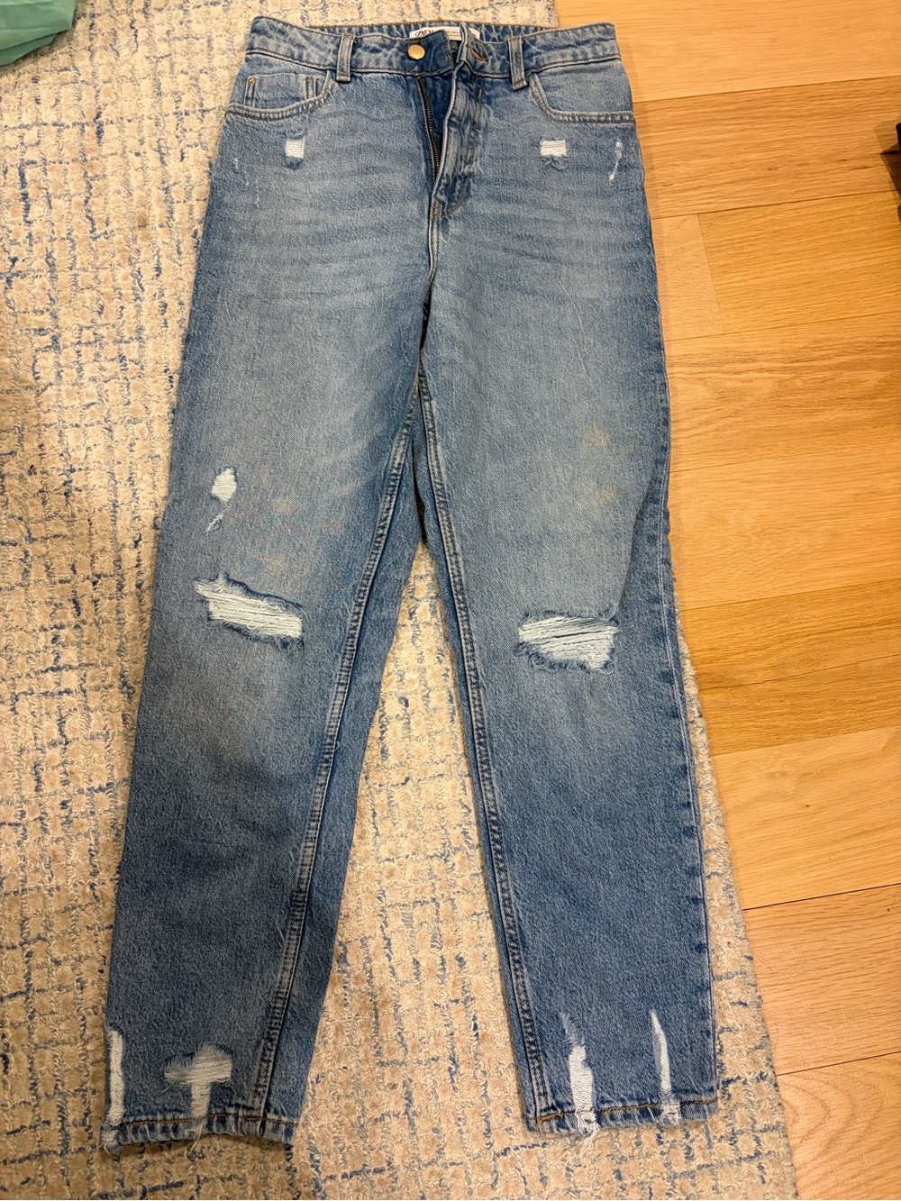Zara Distressed Straight-Leg Jeans in Light Blue